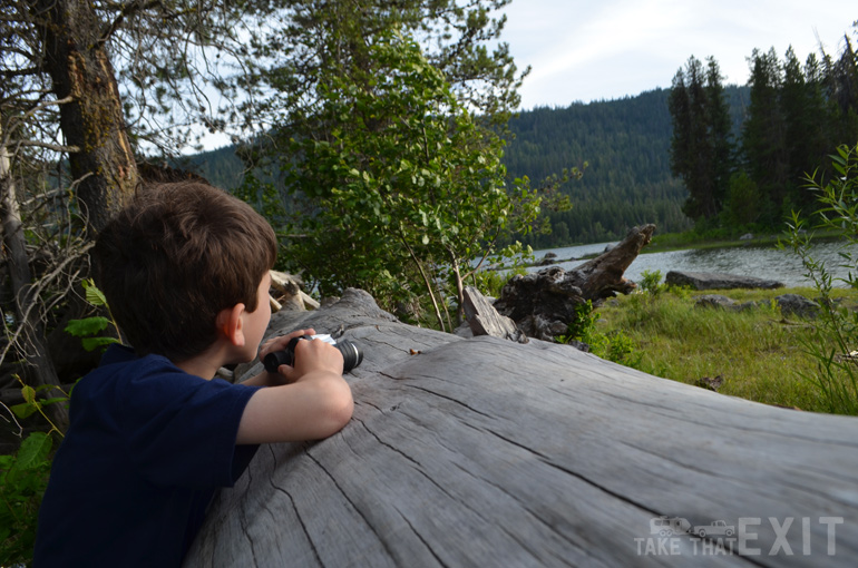 Exploring with binoculars at Lake Wenatchee State Park