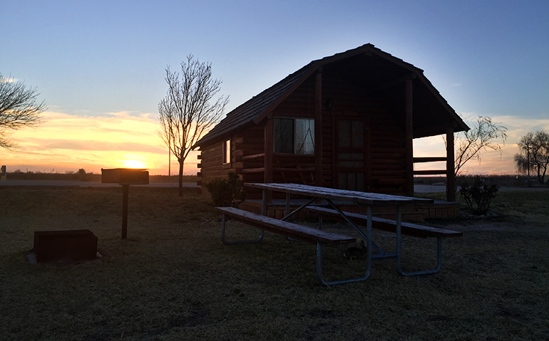 Carlsbad-KOA-cabin-sunset